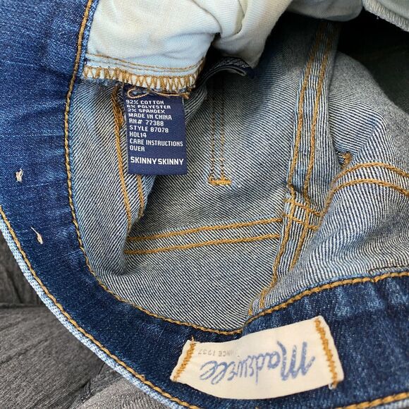 Madewell Mid Rise Skinny Medium Blue Wash Whiskered Distressed Knee Jeans 25 - Picture 3 of 9